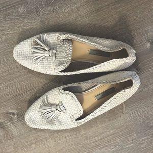 Prada White Woven Tassel Loafers
